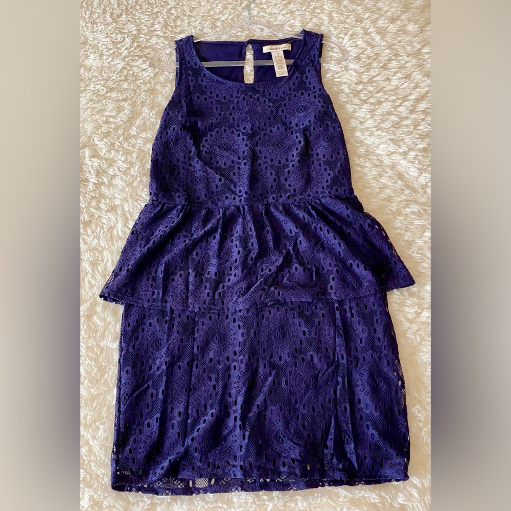 Laundry Navy Blue Eyelet Dress with Peplum